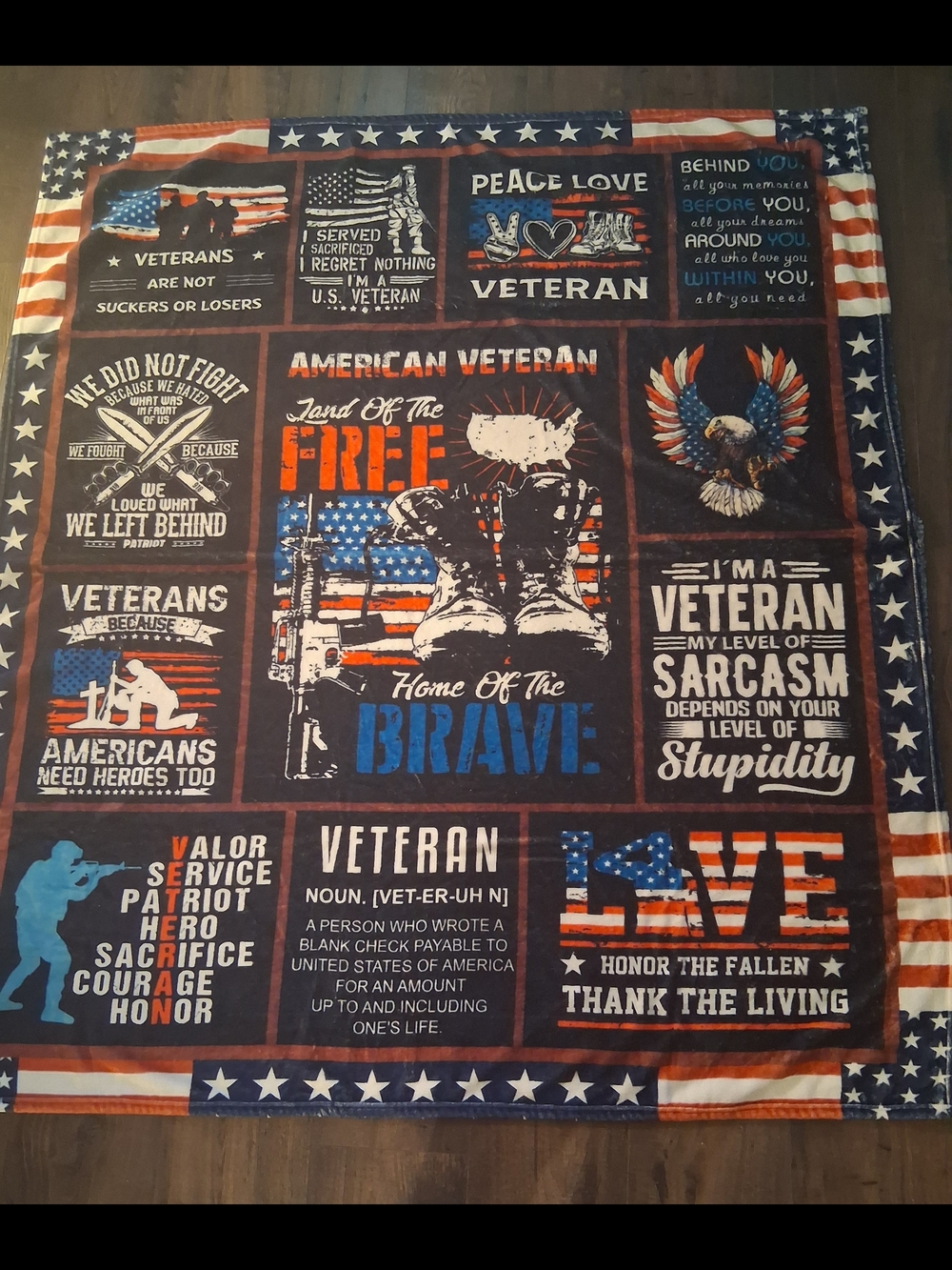 Patriotic Veteran Freedom Throw Blanket – Blue/Red Soft.